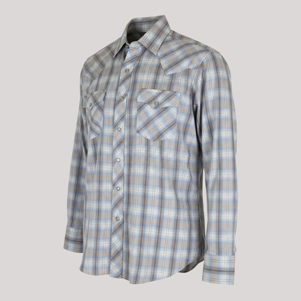 Vintage 80s Men's  Medium (16) Authentic Western Pearl Snap Shirt Blue Plaid